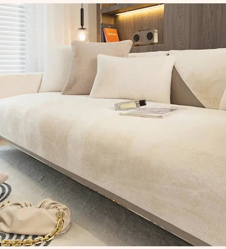 Modern Solid Colour Plush Anti-Slip Sofa Cover - Julia M LifeStyles
