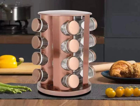 Elegant Rose Gold Stainless Steel & Glass Rotating Seasoning Container - Julia M LifeStyles