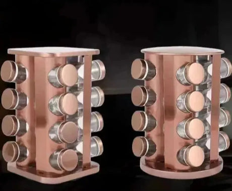 Elegant Rose Gold Stainless Steel & Glass Rotating Seasoning Container - Julia M LifeStyles