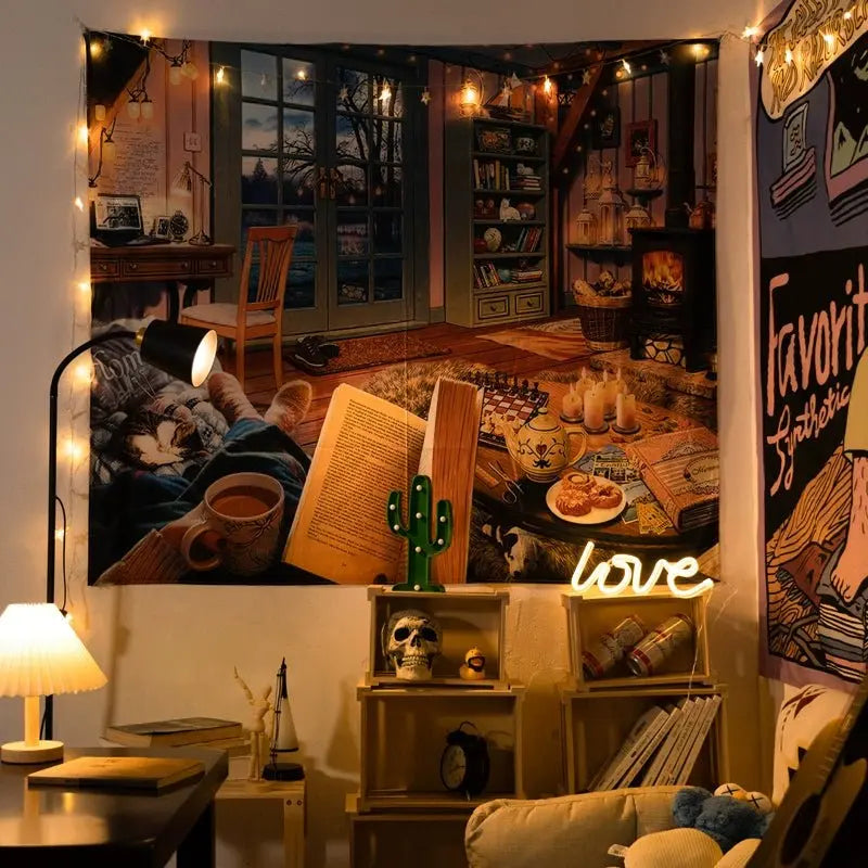 Cartoon-Style Cotton Bedside Tapestry for Dormitory Decor - Julia M LifeStyles