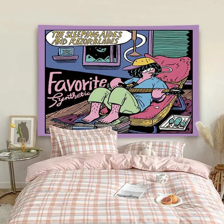 Cartoon-Style Cotton Bedside Tapestry for Dormitory Decor - Julia M LifeStyles
