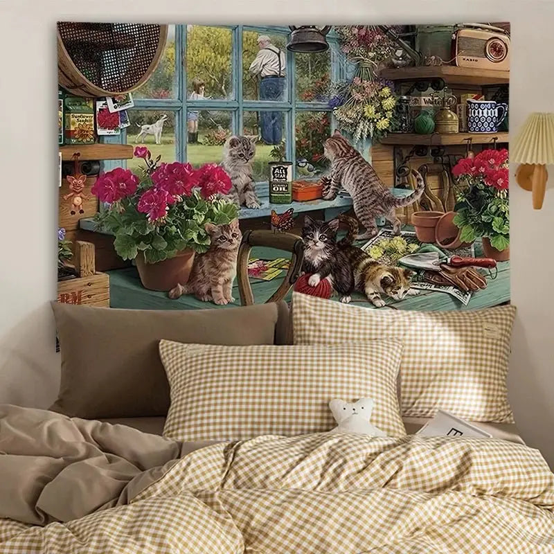 Cartoon-Style Cotton Bedside Tapestry for Dormitory Decor - Julia M LifeStyles