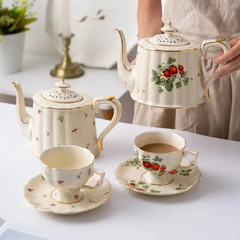 Elegant White & Gold Bone China Teapot and Mug Set for 3 - Julia M LifeStyles