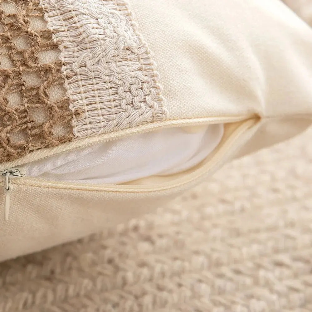 Bohemian Linen Fringed Throw Pillow Cover – Embroidered Decorative Cushion - Julia M LifeStyles