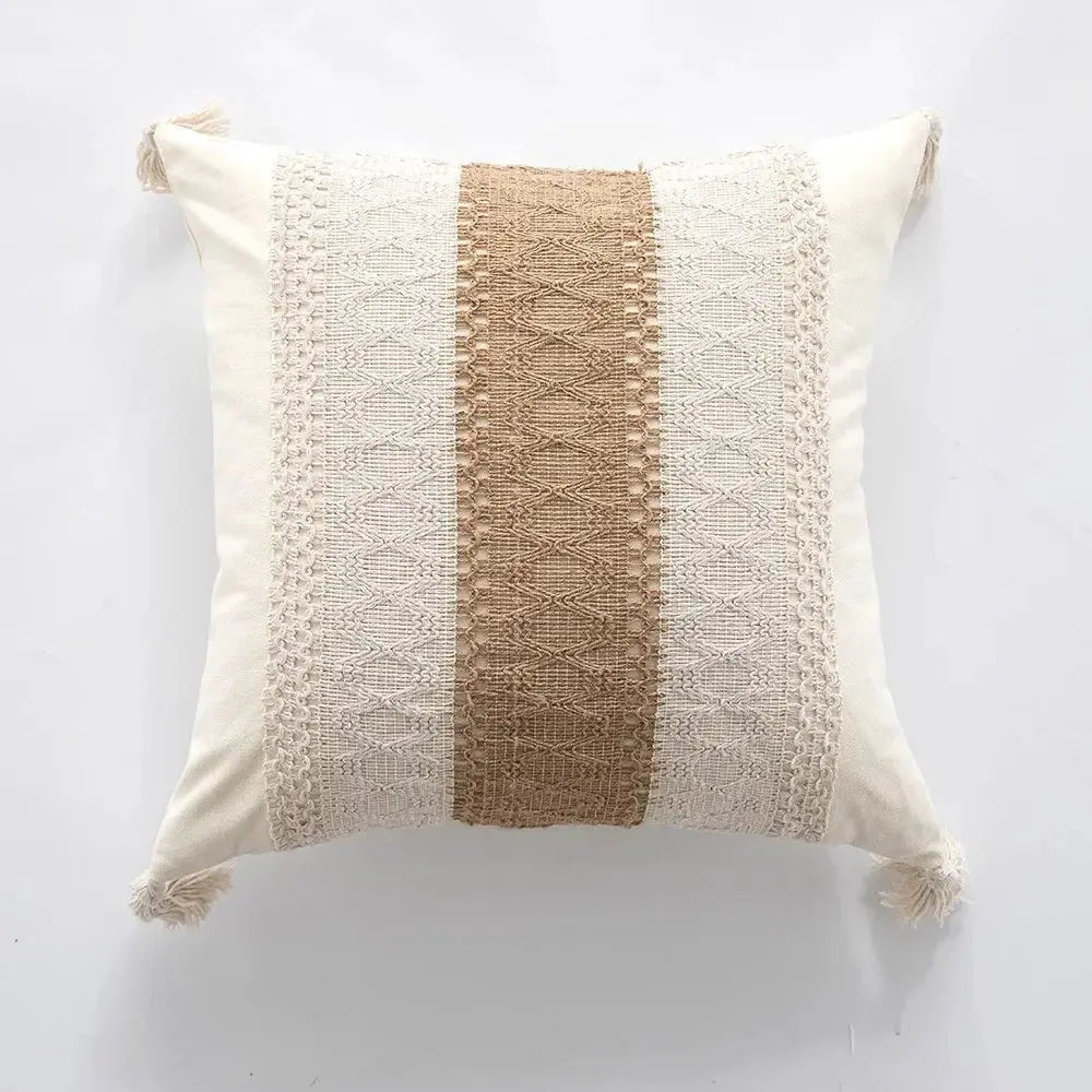 Bohemian Linen Fringed Throw Pillow Cover – Embroidered Decorative Cushion - Julia M LifeStyles