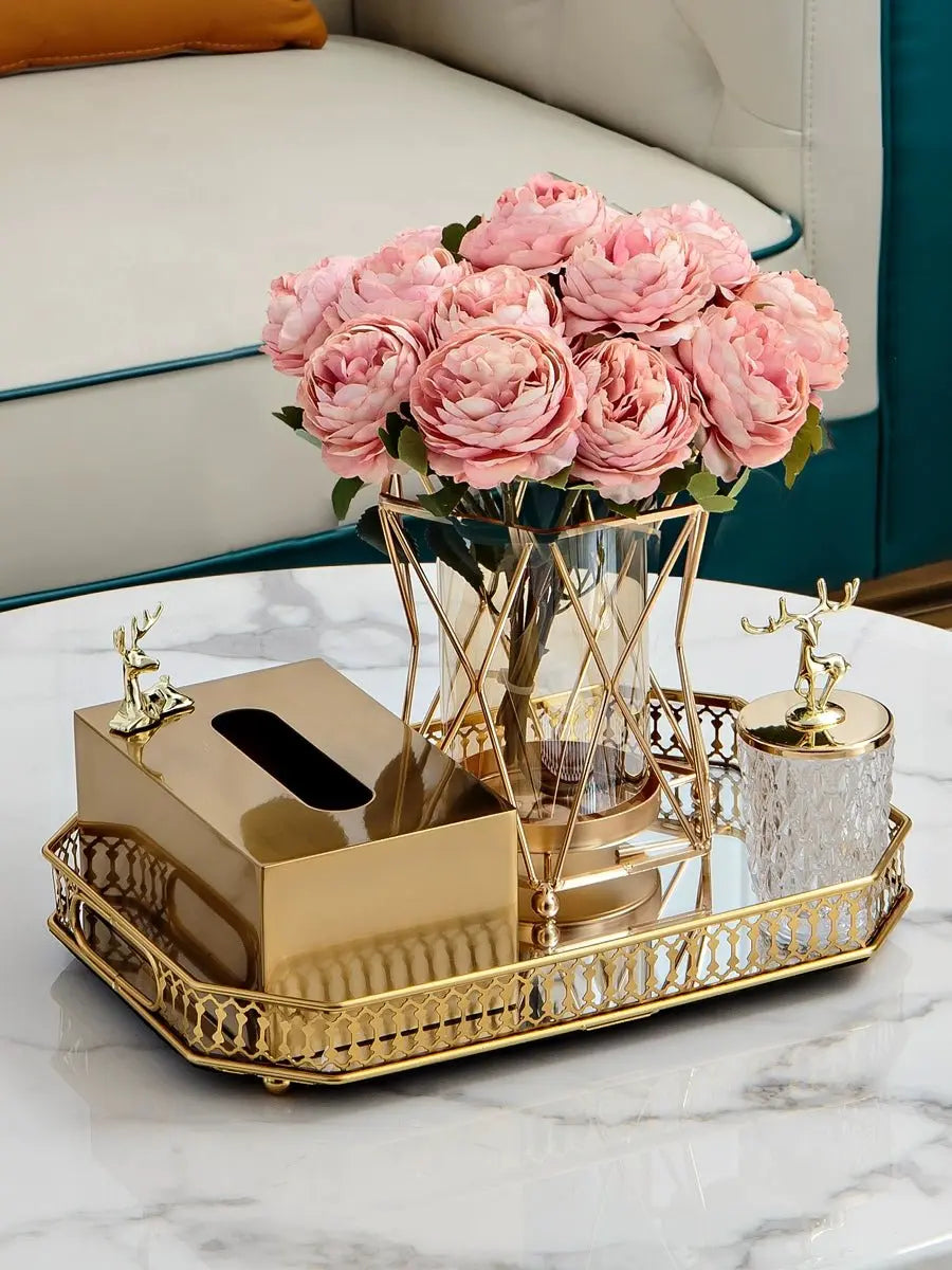 Luxurious Golden Alloy Tissue Box for Modern Living Spaces - Julia M LifeStyles