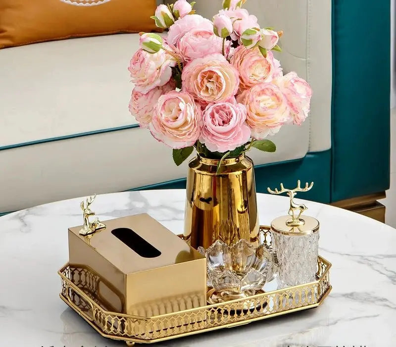 Luxurious Golden Alloy Tissue Box for Modern Living Spaces - Julia M LifeStyles