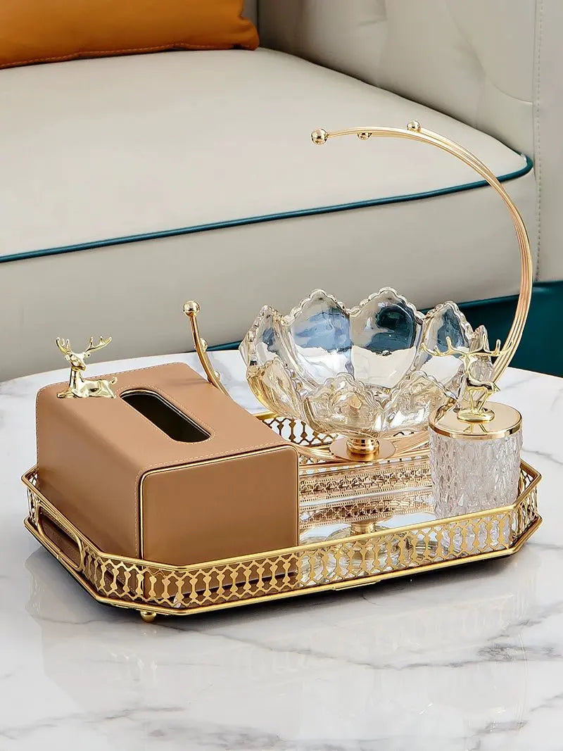 Living Room Good-looking Paper Extraction Box Ornamental Flower Candy Plate Suit Modern Entry Lux Style Dining Table Tissue Storage Box - Julia M LifeStyles