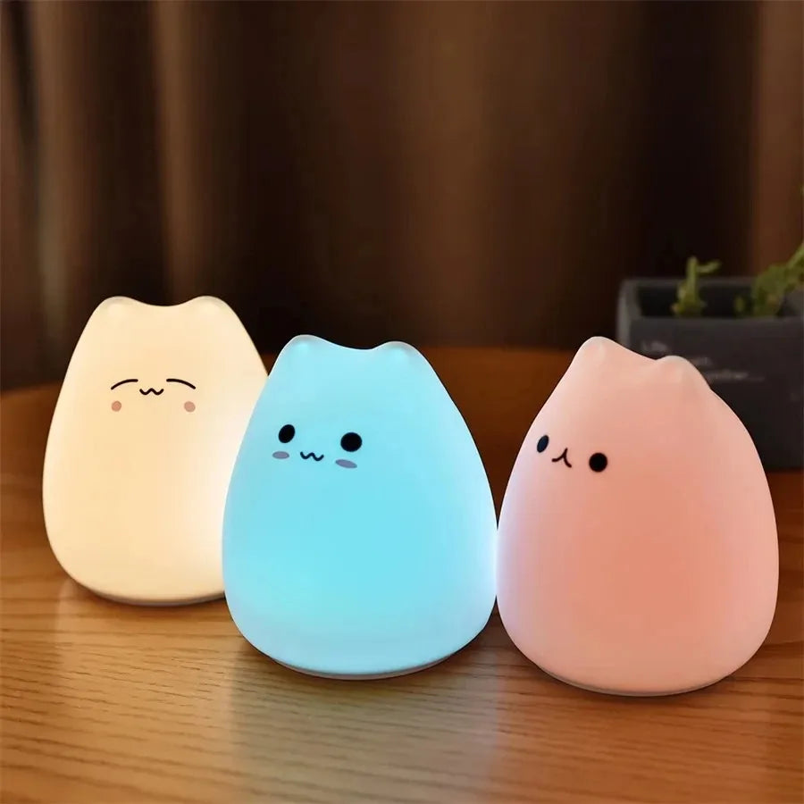 Touch Night Light Colorful Cat Silicone Animal Light Led Cartoon Lamp Bedroom Decoration Lights Bedside Lighting eprolo