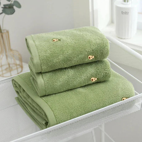 Women Bath Bathroom Embroidered Avocado Cotton Towel Face Towel Adult Soft Absorbent - Julia M LifeStyles