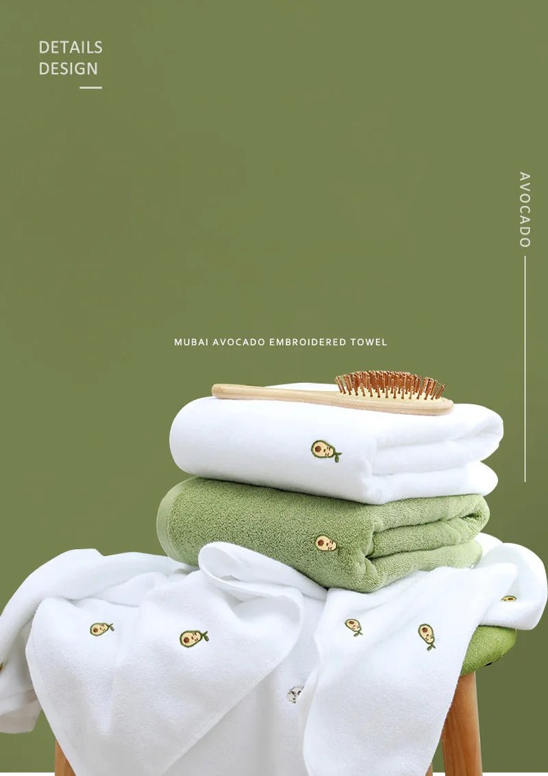 Women Bath Bathroom Embroidered Avocado Cotton Towel Face Towel Adult Soft Absorbent - Julia M LifeStyles