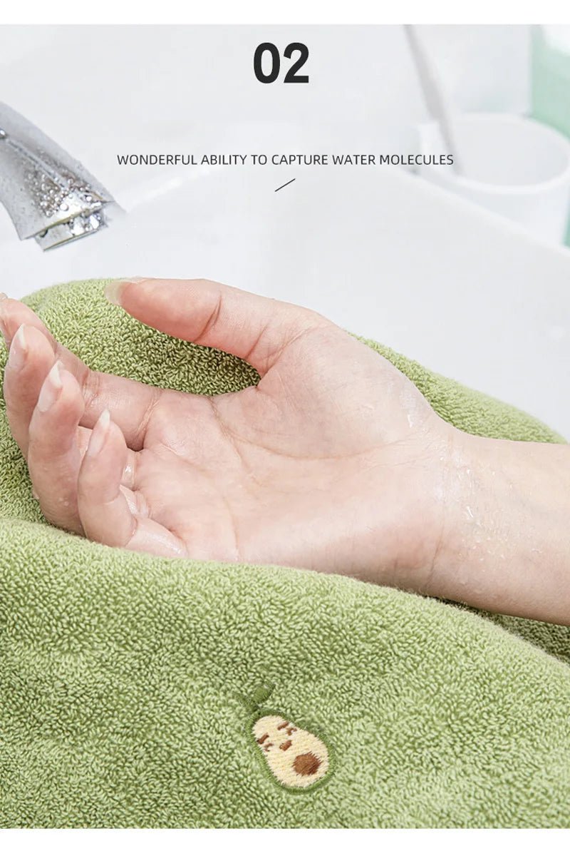 Women Bath Bathroom Embroidered Avocado Cotton Towel Face Towel Adult Soft Absorbent - Julia M LifeStyles
