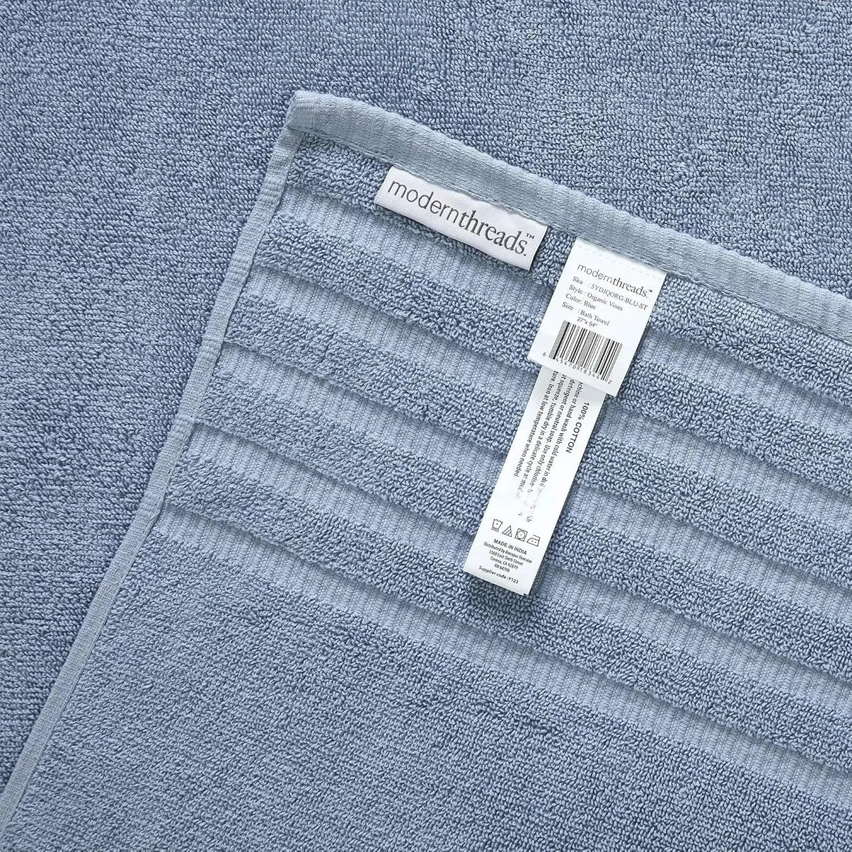 Ultra Soft 6-Piece Organic Cotton Towel Set - Blue Jacquard/Solid - Julia M LifeStyles