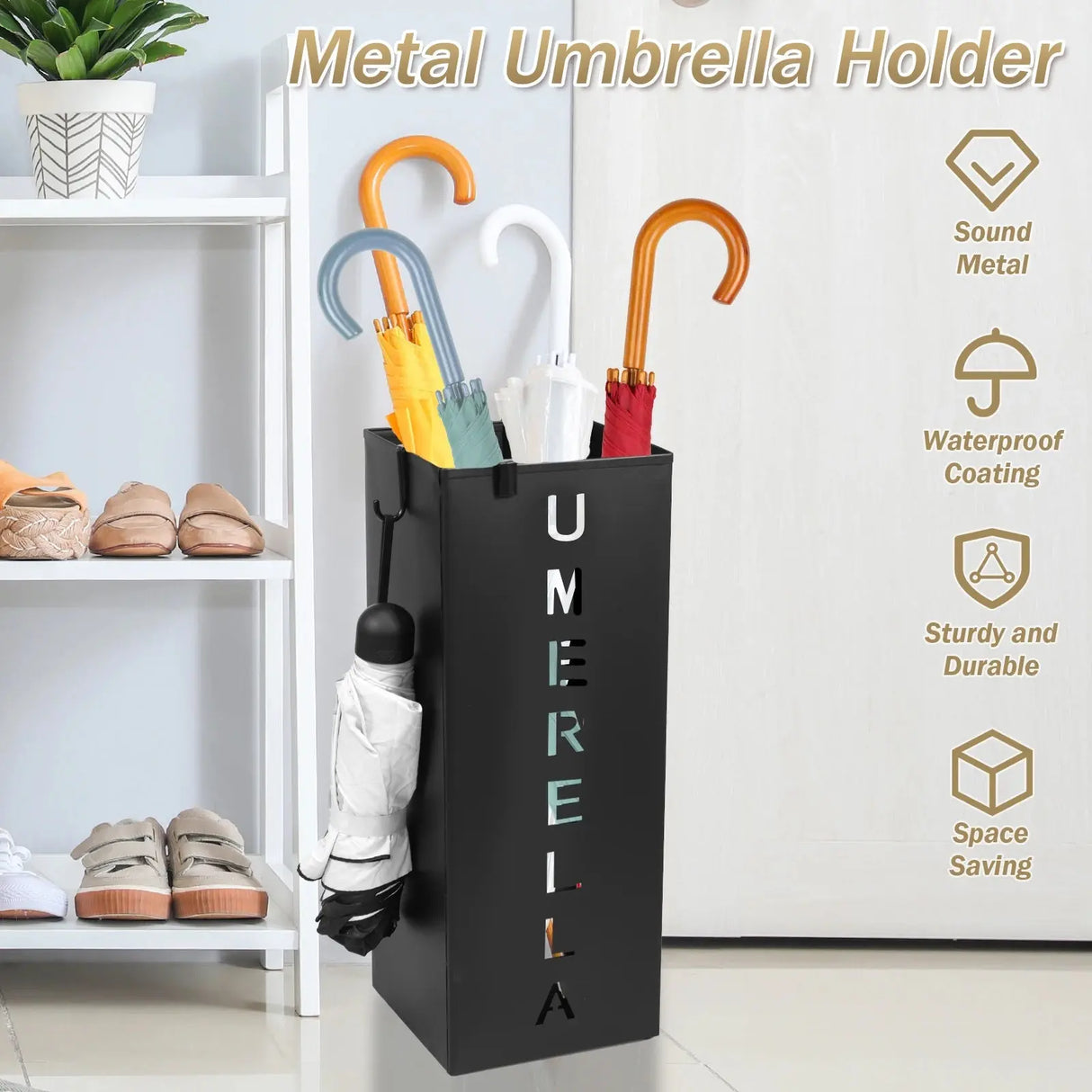 Modern Metal Freestanding Umbrella Stand - Square Mesh Design - Julia M LifeStyles