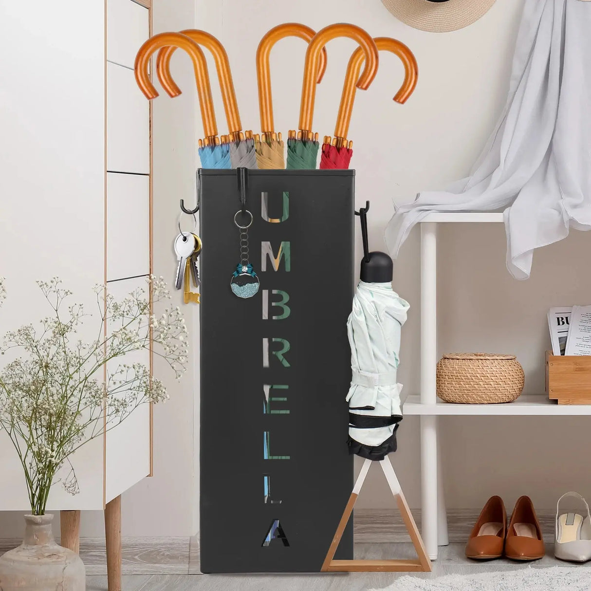 Modern Metal Freestanding Umbrella Stand - Square Mesh Design - Julia M LifeStyles