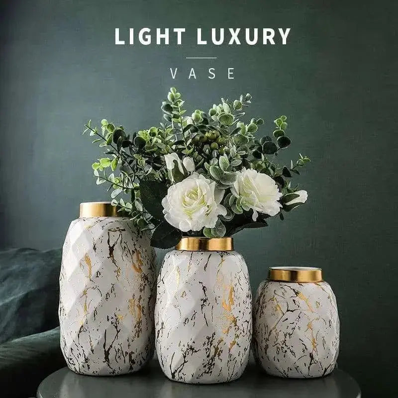 European Gilded Ceramic Vase Marble Pattern - Julia M LifeStyles