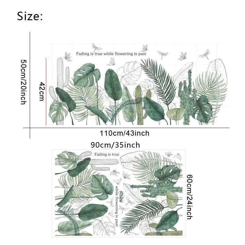 Tropical Plants Green Leaves Wall Stickers Living room Bedroom Bathroom Kids room Vinyl Wall Decals Art Murals Home Decor - Julia M LifeStyles
