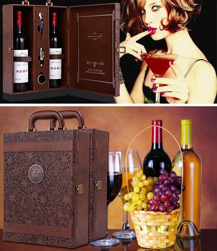 Elegant Leather Wine Gift Box - Julia M LifeStyles