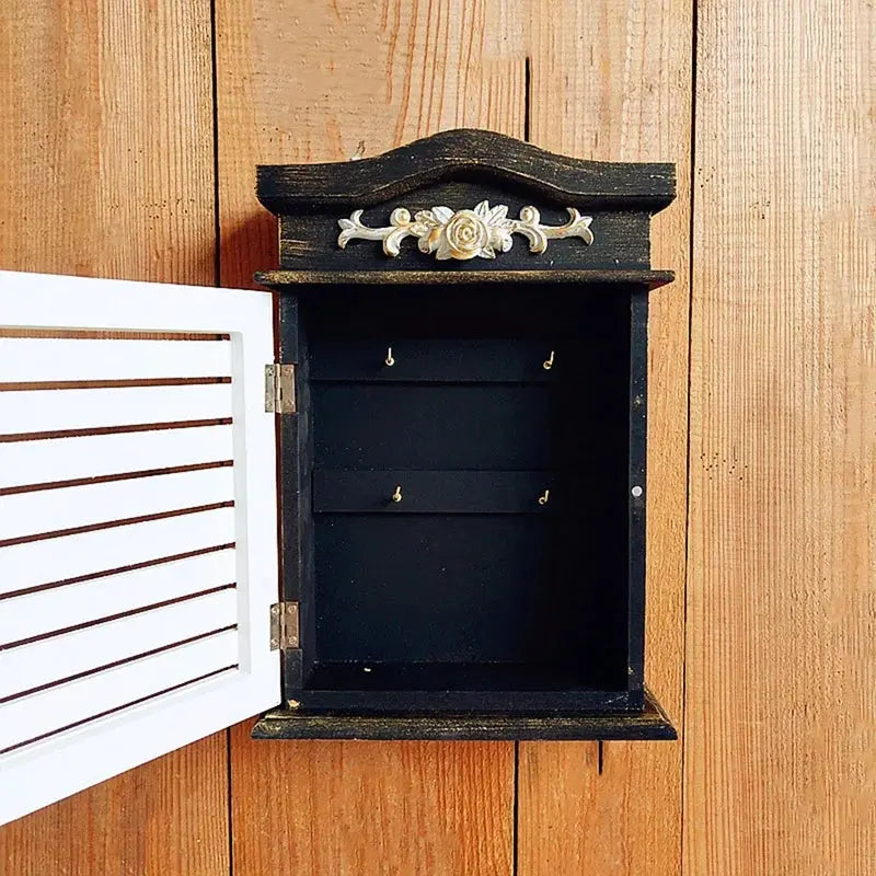 Wall-Mounted Rustic Wooden Key Box with 4 Hooks - Julia M LifeStyles