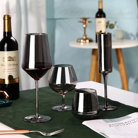 Galvanized Black Crystal Red Wine Goblet - Smoke Grey Elegance Julia M LifeStyles