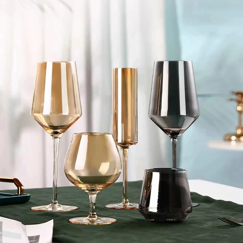 Galvanized Black Crystal Red Wine Goblet - Smoke Grey Elegance Julia M LifeStyles