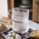 Vintage 14 Oz Embossed Glass Coffee and Tea Mugs Julia M LifeStyles