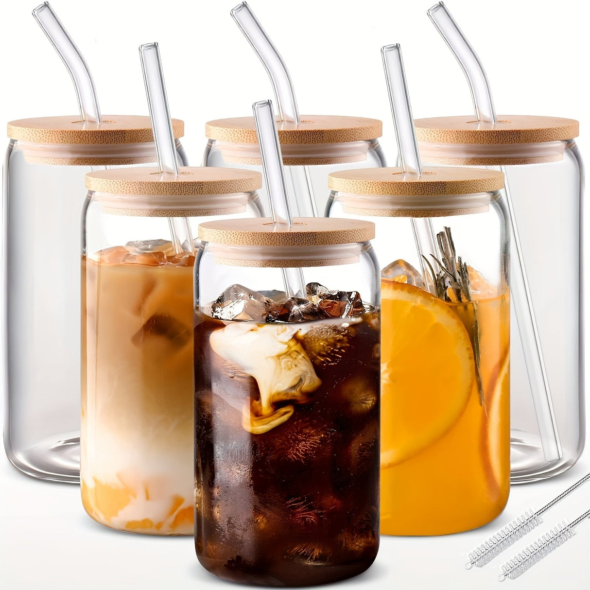 Elegant 6-Piece Glass Set with Lids and Straws for Juice, Tea, and Milk Julia M LifeStyles