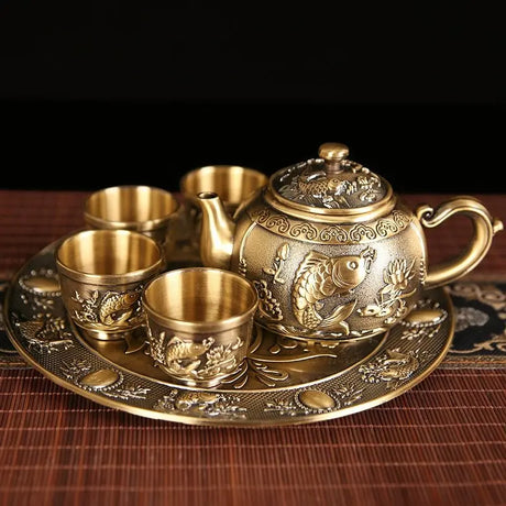 Vintage Bronze Gift Box Tray Cup Kung Fu Tea Set - Julia M LifeStyles