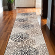 11' Tan Gray and Black Floral Medallion Runner Rug Stain Resistant Product Julia M LifeStyles
