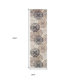 11' Tan Gray and Black Floral Medallion Runner Rug Stain Resistant Product Julia M LifeStyles