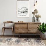 11' Tan Gray and Black Floral Medallion Runner Rug Stain Resistant Product Julia M LifeStyles