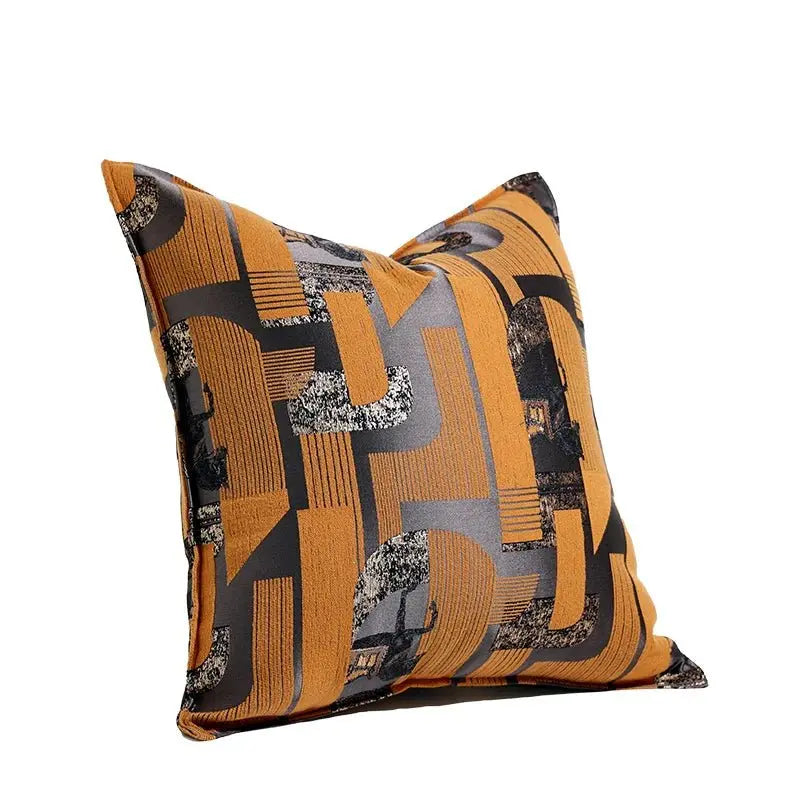 Orange Jacquard Pillow Cover with Black Horse Design for Modern Home Decor - Julia M LifeStyles