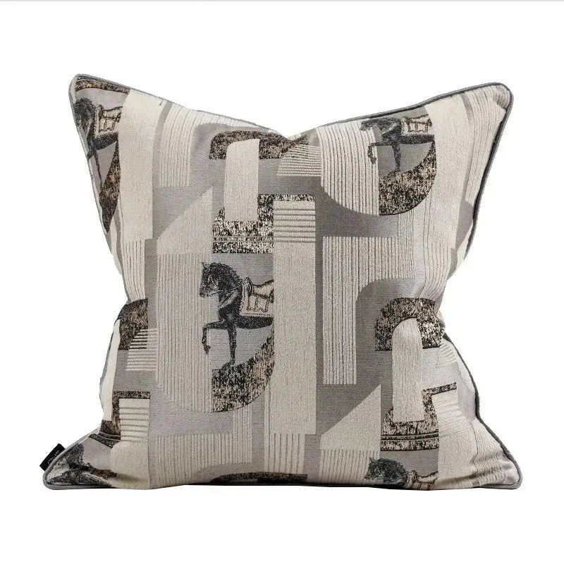Orange Jacquard Pillow Cover with Black Horse Design for Modern Home Decor - Julia M LifeStyles