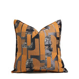Orange Jacquard Pillow Cover with Black Horse Design for Modern Home Decor - Julia M LifeStyles