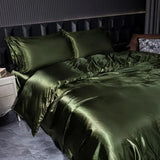 Soft 100% Imitate Silk Satin Duver Cover Sheet Pillow shams Multiple Colors Twin Double (1Duvet Cover+1FlatSheet+2Pillowcases) Julia M LifeStyles