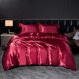 Soft 100% Imitate Silk Satin Duver Cover Sheet Pillow shams Multiple Colors Twin Double (1Duvet Cover+1FlatSheet+2Pillowcases) Julia M LifeStyles