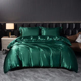 Soft 100% Imitate Silk Satin Duver Cover Sheet Pillow shams Multiple Colors Twin Double (1Duvet Cover+1FlatSheet+2Pillowcases) Julia M LifeStyles