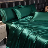 Soft 100% Imitate Silk Satin Duver Cover Sheet Pillow shams Multiple Colors Twin Double (1Duvet Cover+1FlatSheet+2Pillowcases) Julia M LifeStyles