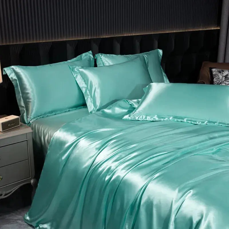 Soft 100% Imitate Silk Satin Duver Cover Sheet Pillow shams Multiple Colors Twin Double (1Duvet Cover+1FlatSheet+2Pillowcases) Julia M LifeStyles