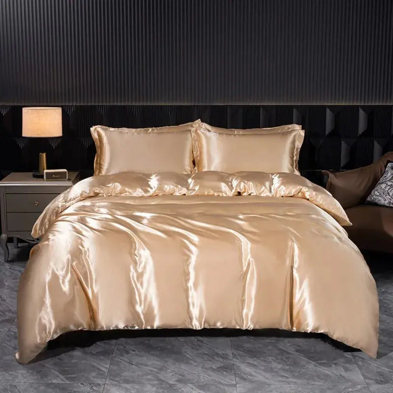 Soft 100% Imitate Silk Satin Duver Cover Sheet Pillow shams Multiple Colors Twin Double (1Duvet Cover+1FlatSheet+2Pillowcases) Julia M LifeStyles