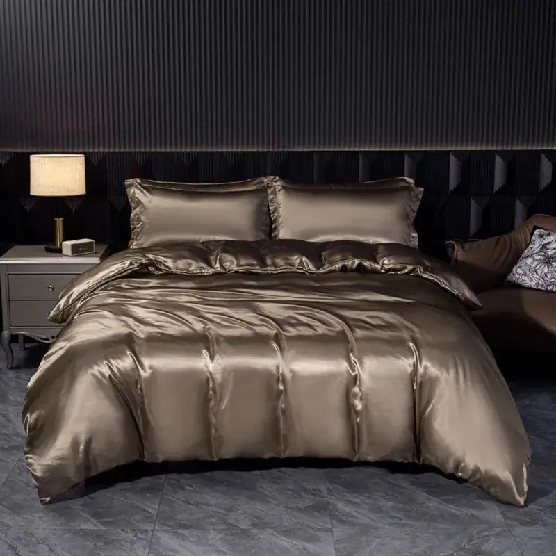 Soft 100% Imitate Silk Satin Duver Cover Sheet Pillow shams Multiple Colors Twin Double (1Duvet Cover+1FlatSheet+2Pillowcases) Julia M LifeStyles