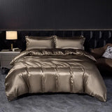 Soft 100% Imitate Silk Satin Duver Cover Sheet Pillow shams Multiple Colors Twin Double (1Duvet Cover+1FlatSheet+2Pillowcases) Julia M LifeStyles