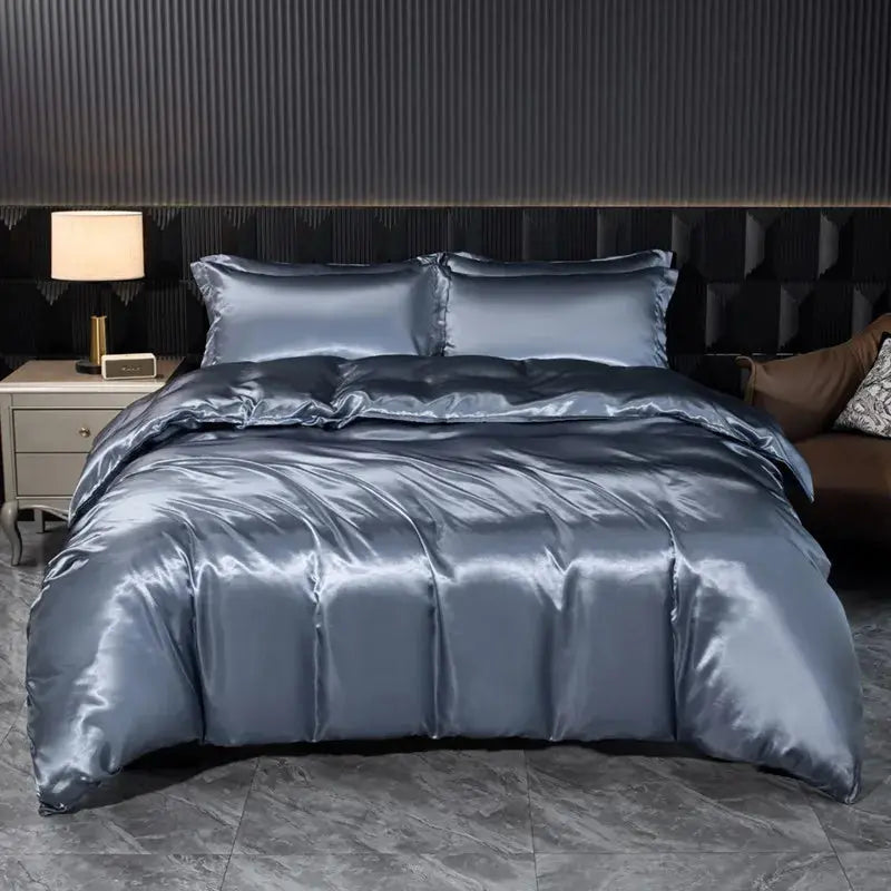 Soft 100% Imitate Silk Satin Duver Cover Sheet Pillow shams Multiple Colors Twin Double (1Duvet Cover+1FlatSheet+2Pillowcases) Julia M LifeStyles