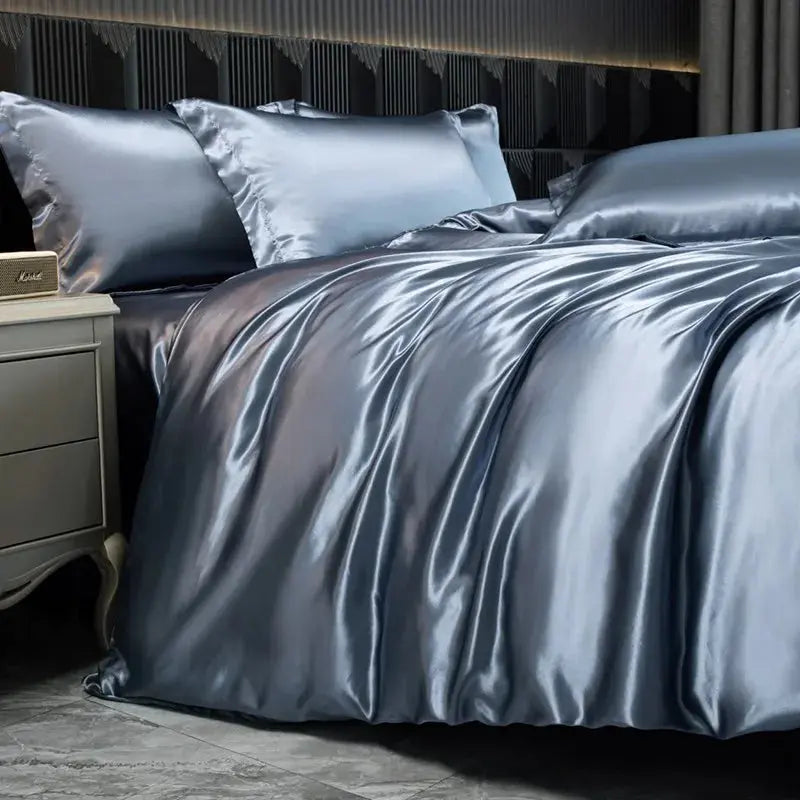 Soft 100% Imitate Silk Satin Duver Cover Sheet Pillow shams Multiple Colors Twin Double (1Duvet Cover+1FlatSheet+2Pillowcases) Julia M LifeStyles