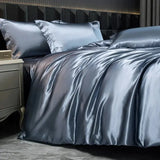 Soft 100% Imitate Silk Satin Duver Cover Sheet Pillow shams Multiple Colors Twin Double (1Duvet Cover+1FlatSheet+2Pillowcases) Julia M LifeStyles