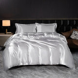 Soft 100% Imitate Silk Satin Duver Cover Sheet Pillow shams Multiple Colors Twin Double (1Duvet Cover+1FlatSheet+2Pillowcases) Julia M LifeStyles