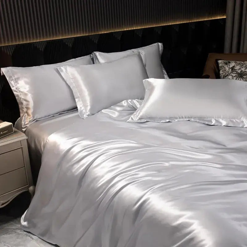 Soft 100% Imitate Silk Satin Duver Cover Sheet Pillow shams Multiple Colors Twin Double (1Duvet Cover+1FlatSheet+2Pillowcases) Julia M LifeStyles