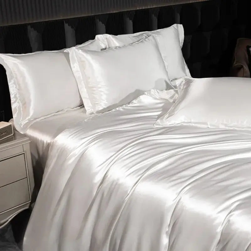 Soft 100% Imitate Silk Satin Duver Cover Sheet Pillow shams Multiple Colors Twin Double (1Duvet Cover+1FlatSheet+2Pillowcases) Julia M LifeStyles