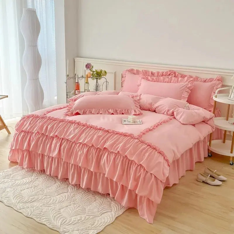Ruffle Duvet Cover Queen Twin 100%Washed Microfiber 3pcs Bedding Duvet Cover Set, Shabby Chic Farmhouse Duvet Cover Pillow shams - Julia M LifeStyles