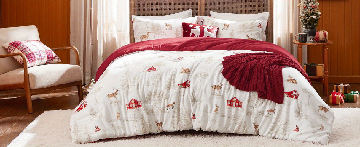 Bedsure 5-Piece Festive Fluffy Christmas red Comforter Set Julia M LifeStyles
